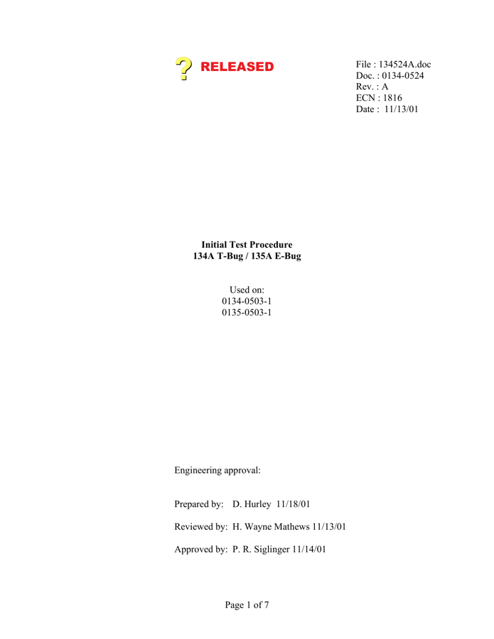 First page preview for Initial Test Procedure