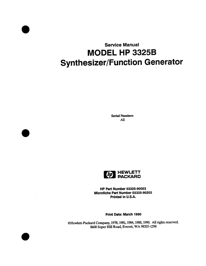First page preview for HP 3325B Service Manual