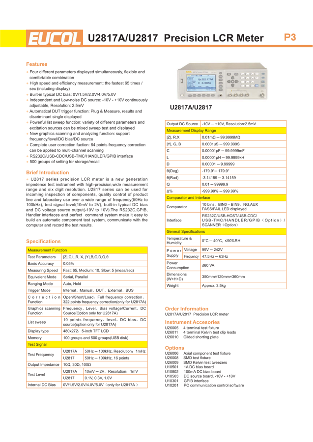 First page preview for EUCOL U2817A/U2817 Precision LCR Meter Datasheet