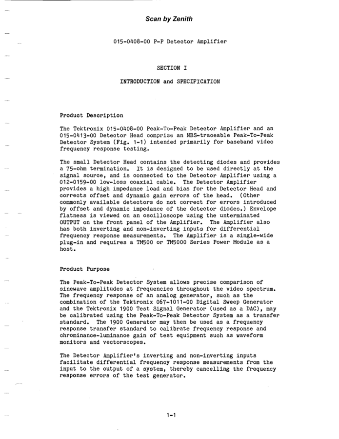 First page preview for Tektronix 015-0408-00 P-P Detector User Manual