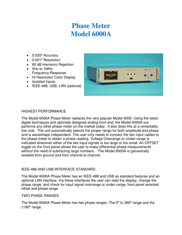 First page preview for Phase Meter Model 6000A