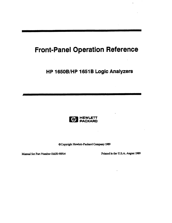 First page preview for 1650B/HP 1651B Front Panel Reference