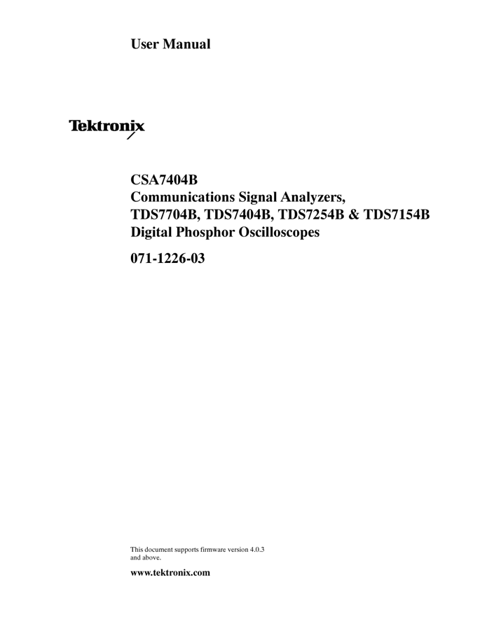 First page preview for Tektronix TDS7000B SERIES User Manual