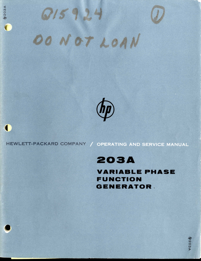 First page preview for HP 203A Service Manual