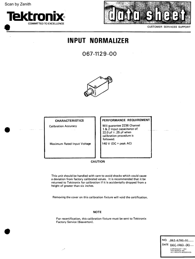 First page preview for Tektronix 067-1129-00 Datasheet
