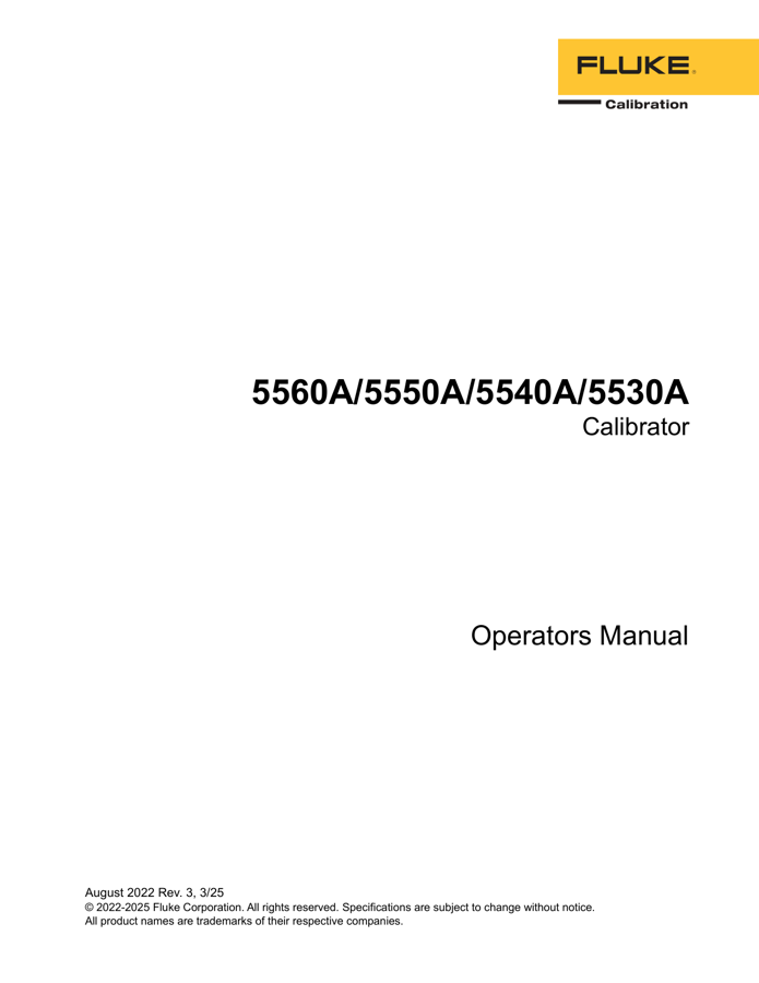 First page preview for 5560A/5550A/5540A/5530A Calibrator Operators Manual