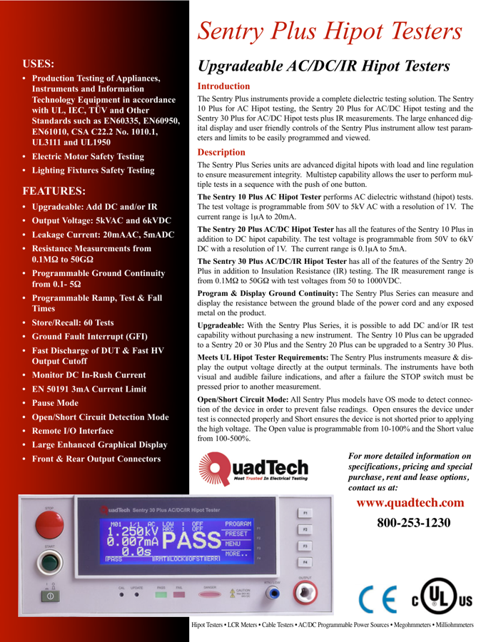 First page preview for Sentry Plus Hipot Testers
