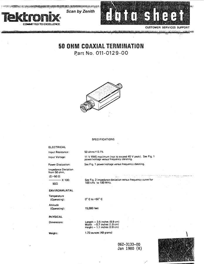 First page preview for Tektronix 011-0129-00 Datasheet