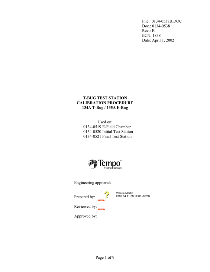 First page preview for Calibration Procedure, E-Bug/T-Bug Test Stations