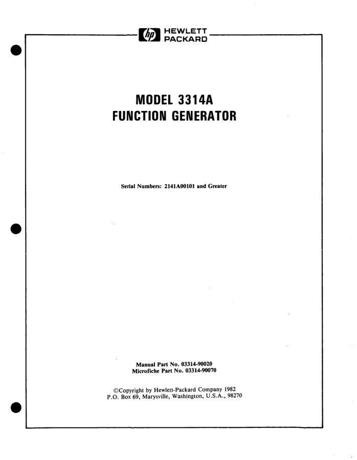 First page preview for 3314A FUNCTION GENERATOR