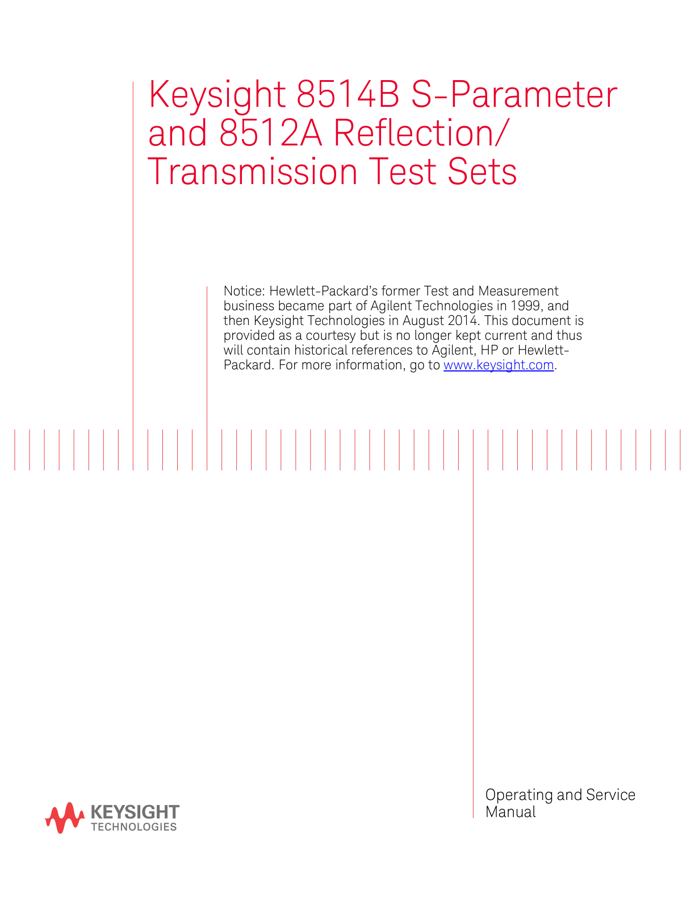 First page preview for HP 8514B S-Parameter and HP 8512A Reflection/Transmission Test Sets Operating and Service Manual