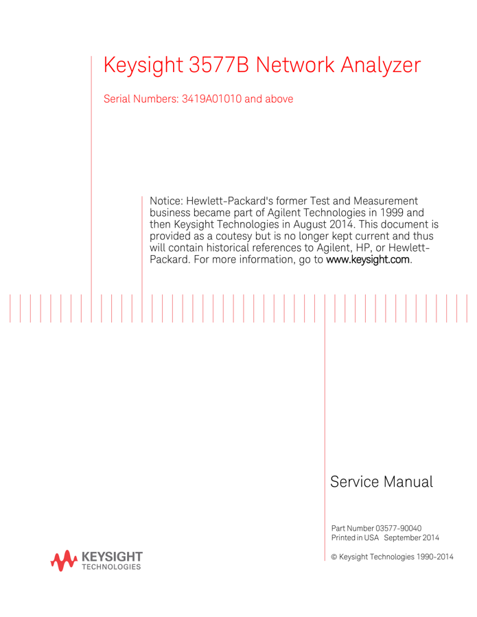 First page preview for Keysight 3577B Network Analyzer Service Manual