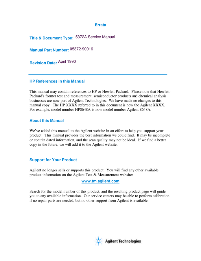 First page preview for 5372A Service Manual