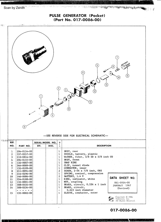 First page preview for Tektronix 017-0086-00 Pulse Generator Datasheet
