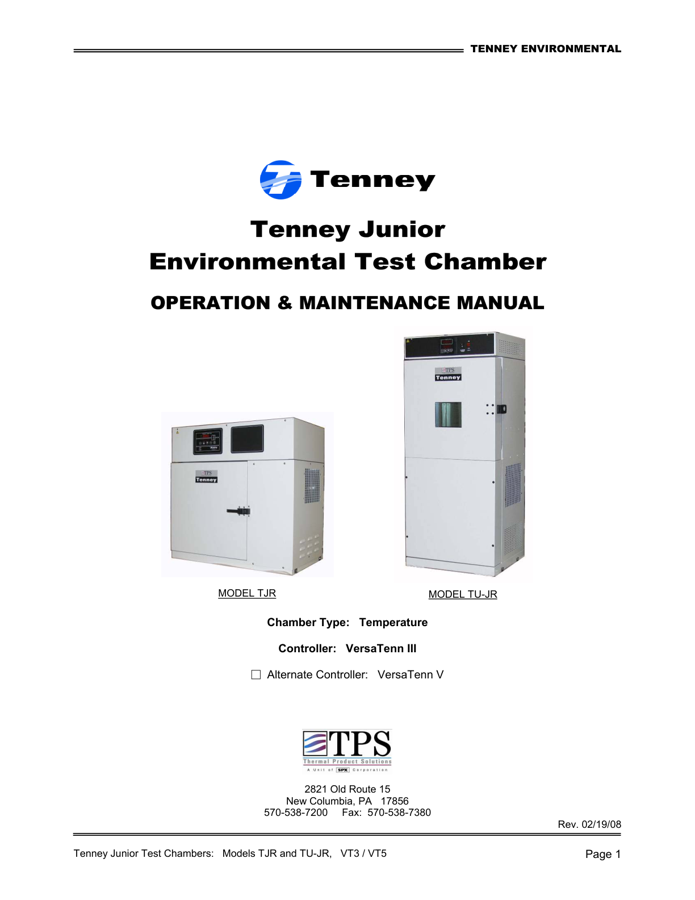 First page preview for Tenney VT3, VT5, TJR, TU-JR Service Manual