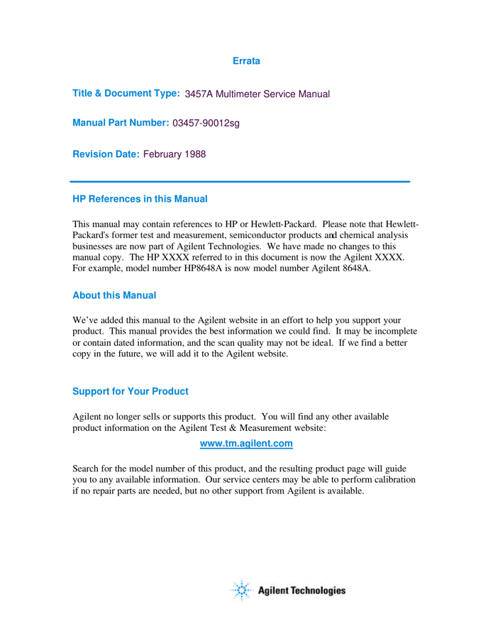 First page preview for 3457A Multimeter Service Manual