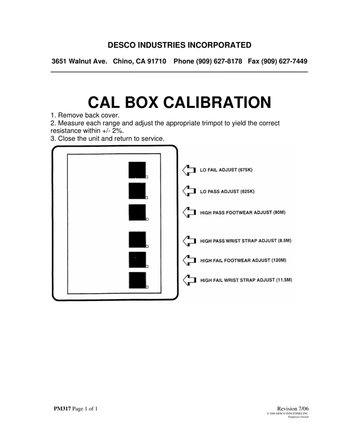 First page preview for PM317 Cal Box Calibration