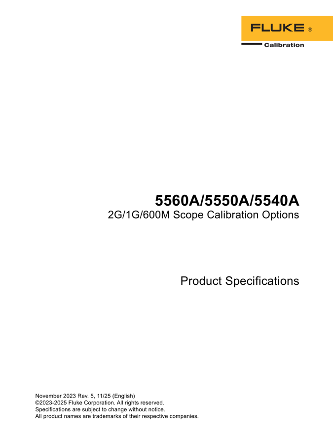 First page preview for 5560A/5550A/5540A 2G/1G/600M Scope Calibration Options Product Specifications