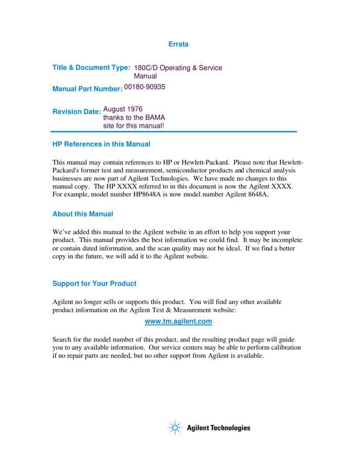 First page preview for 180C-D Operating & Service Manual