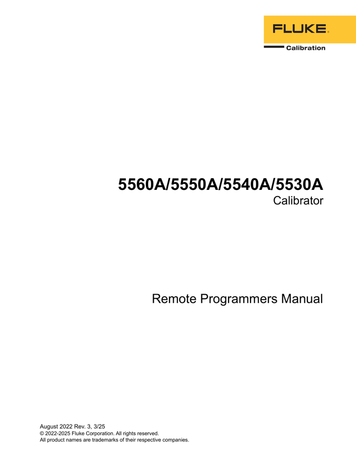 First page preview for 5560A/5550A/5540A/5530A Calibrator Remote Programmers Manual