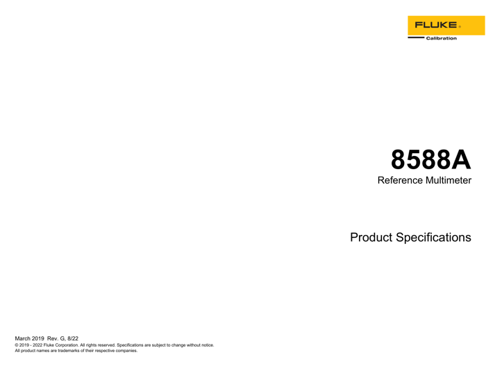 First page preview for 8588A Reference Multimeter Product Specifications
