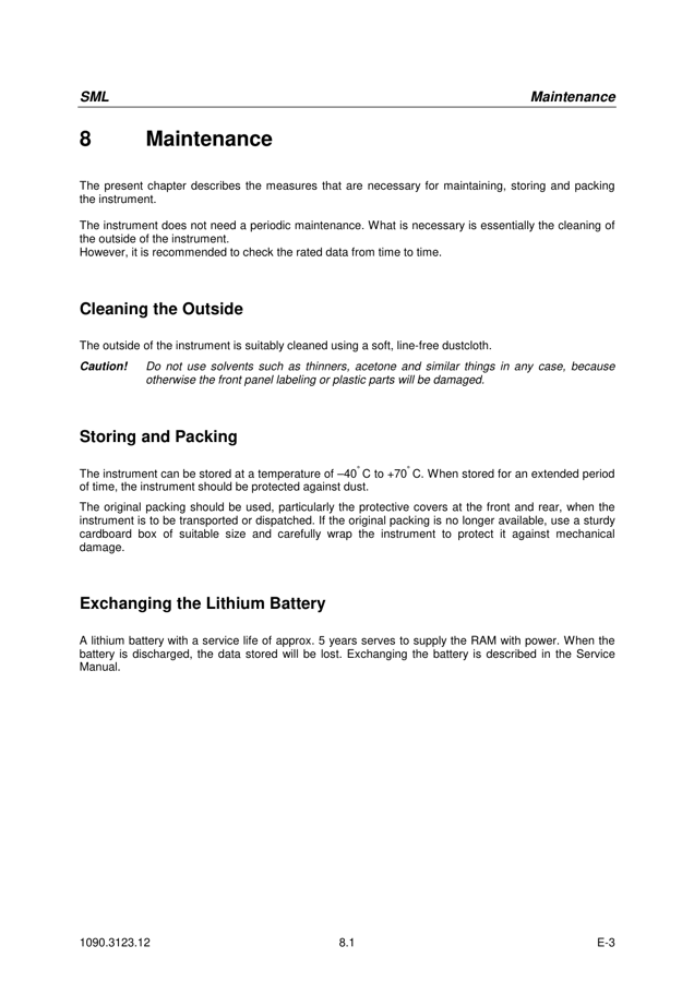 First page preview for Rohde & Schwarz SML User Manual