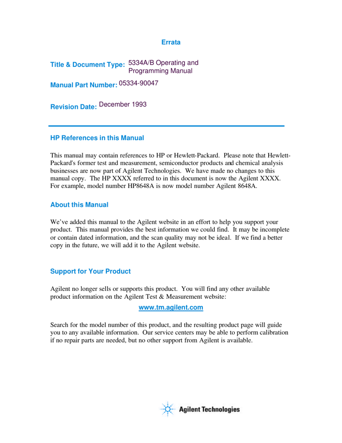First page preview for 5334A/B Operating and Programming Manual