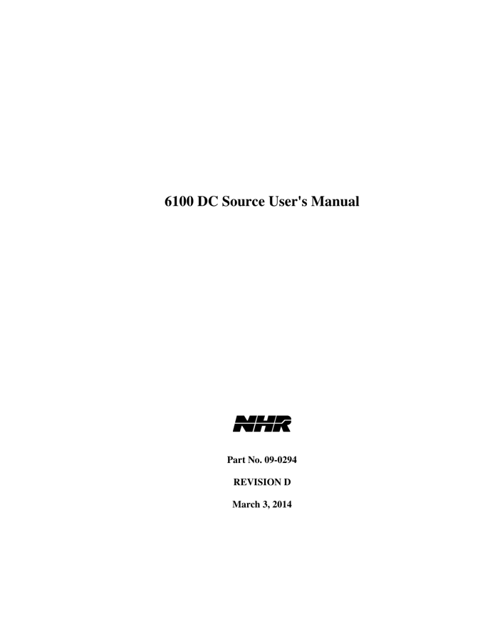 First page preview for NH Research 6100 DC Source User Manual