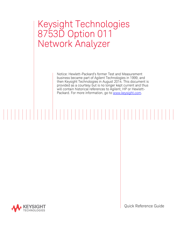 First page preview for HP 8753D Option 011 Network Analyzer Quick Reference Guide
