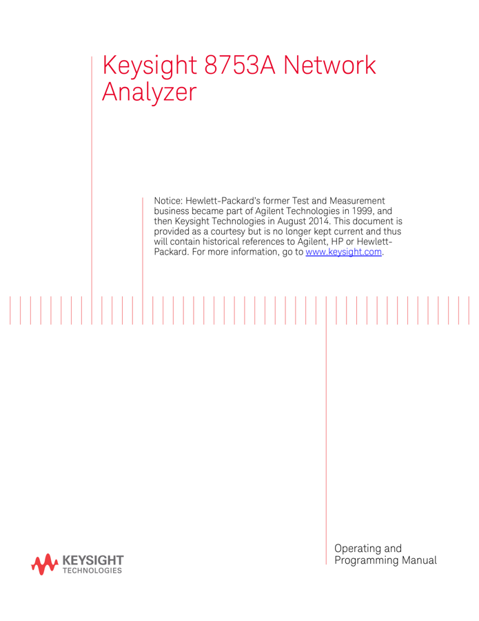 First page preview for Keysight 8753A Network Analyzer Operating and Programming Manual