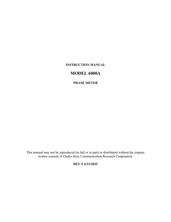 First page preview for INSTRUCTION MANUAL MODEL 6000A