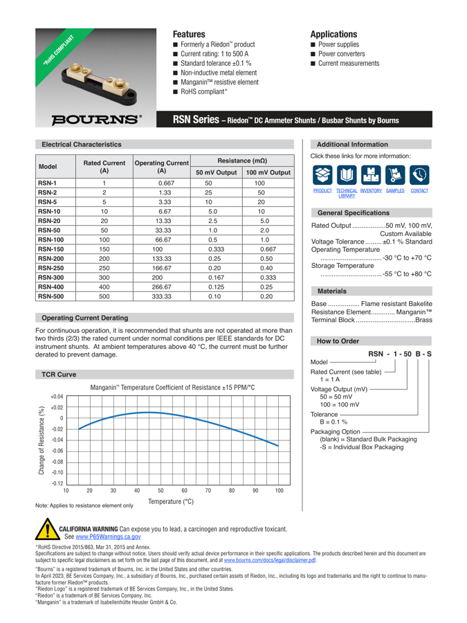 First page preview for RSN Series Datasheet