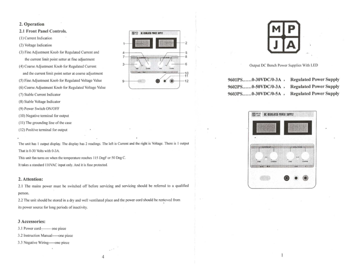 First page preview for MPJA DC Regulated Power Supply User Manual